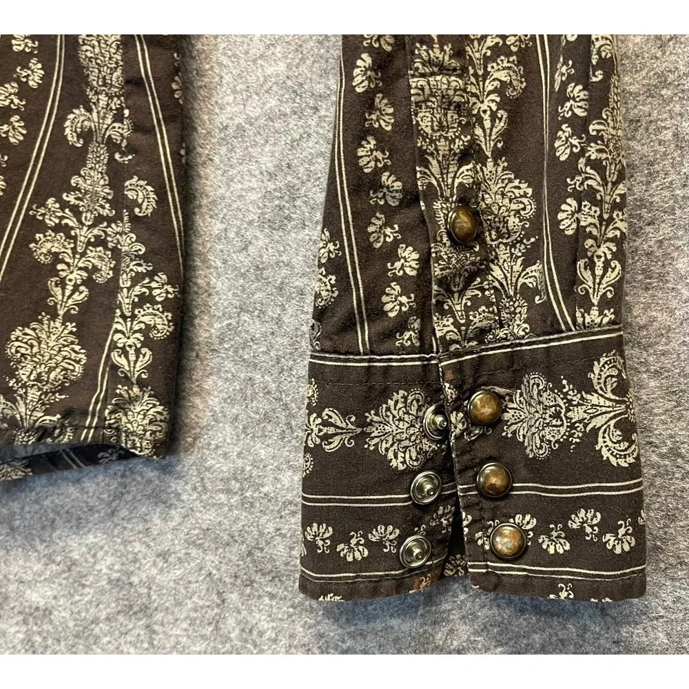 ROPER Western Shirt Men Large Black White Damask Floral Pearl Snap Long Sleeve